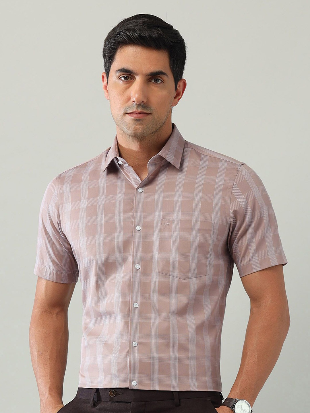 

Arrow Men Classic Opaque Checked Formal Shirt, Brown