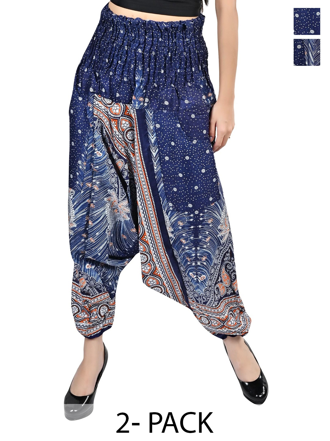 

NarNari Women Pack Of 2 Printed Loose-Fit Harem Pants, Navy blue