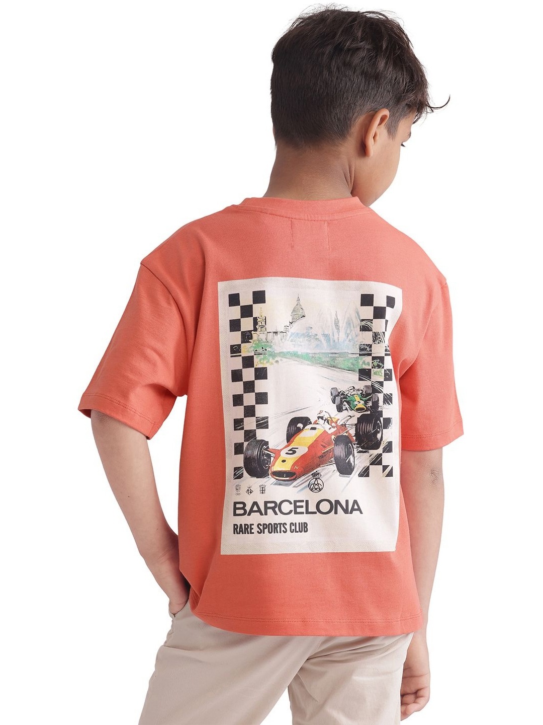 

RARE ONES Boys Graphic Printed Round Neck Cotton Oversized T-shirt, Orange