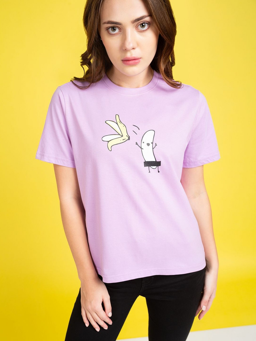 

Mast & Harbour Women Graphic Printed Round Neck Cotton T-shirt, Violet