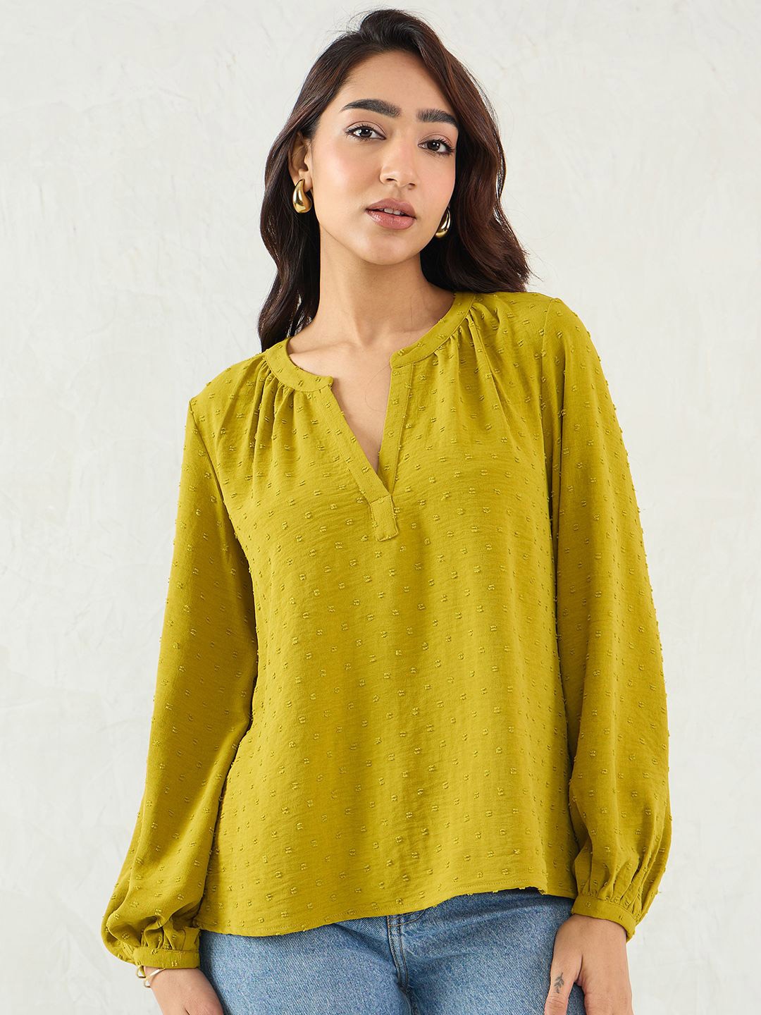 

FEMMELLA Mandarin Collar Top, Green