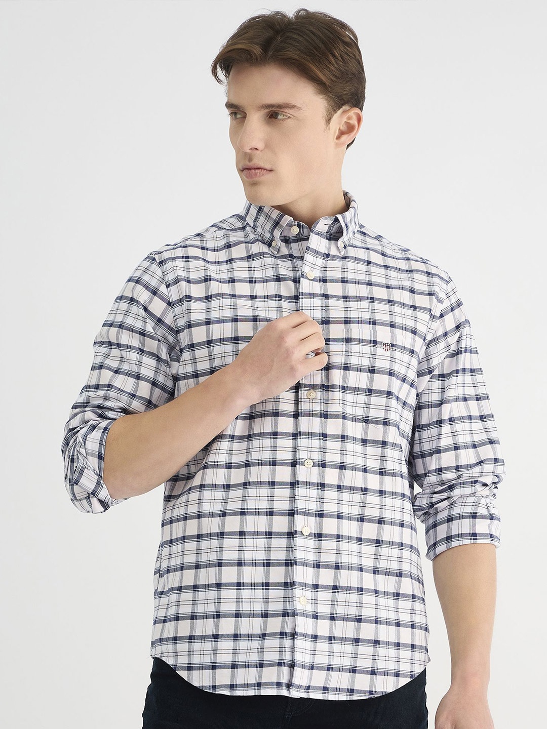 

GANT Men Button-Down Classic Oxford Check Cotton Casual Shirt, Pink
