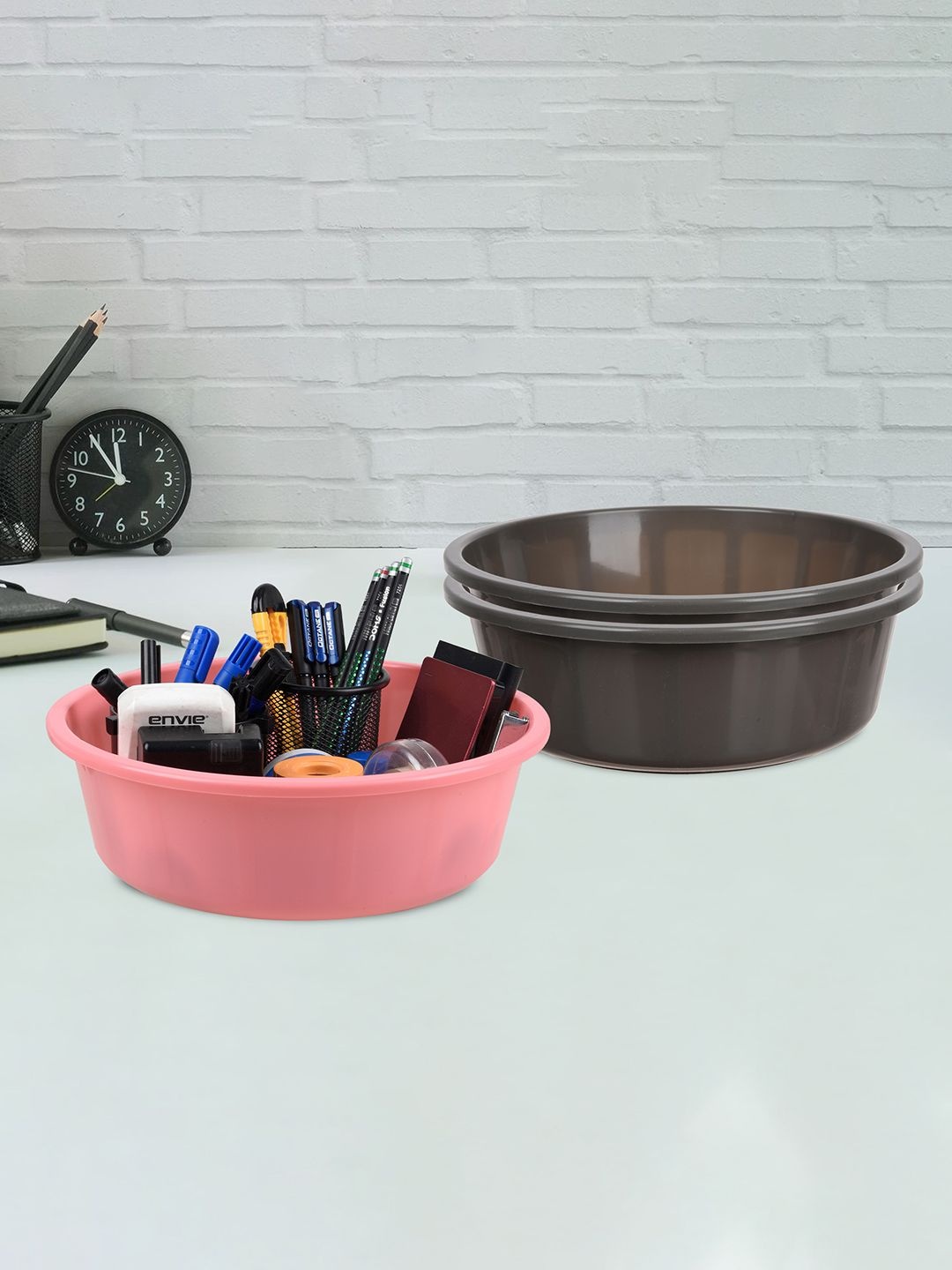 

Kuber Industries Grey and Pink 3 Pieces Desk Organisers