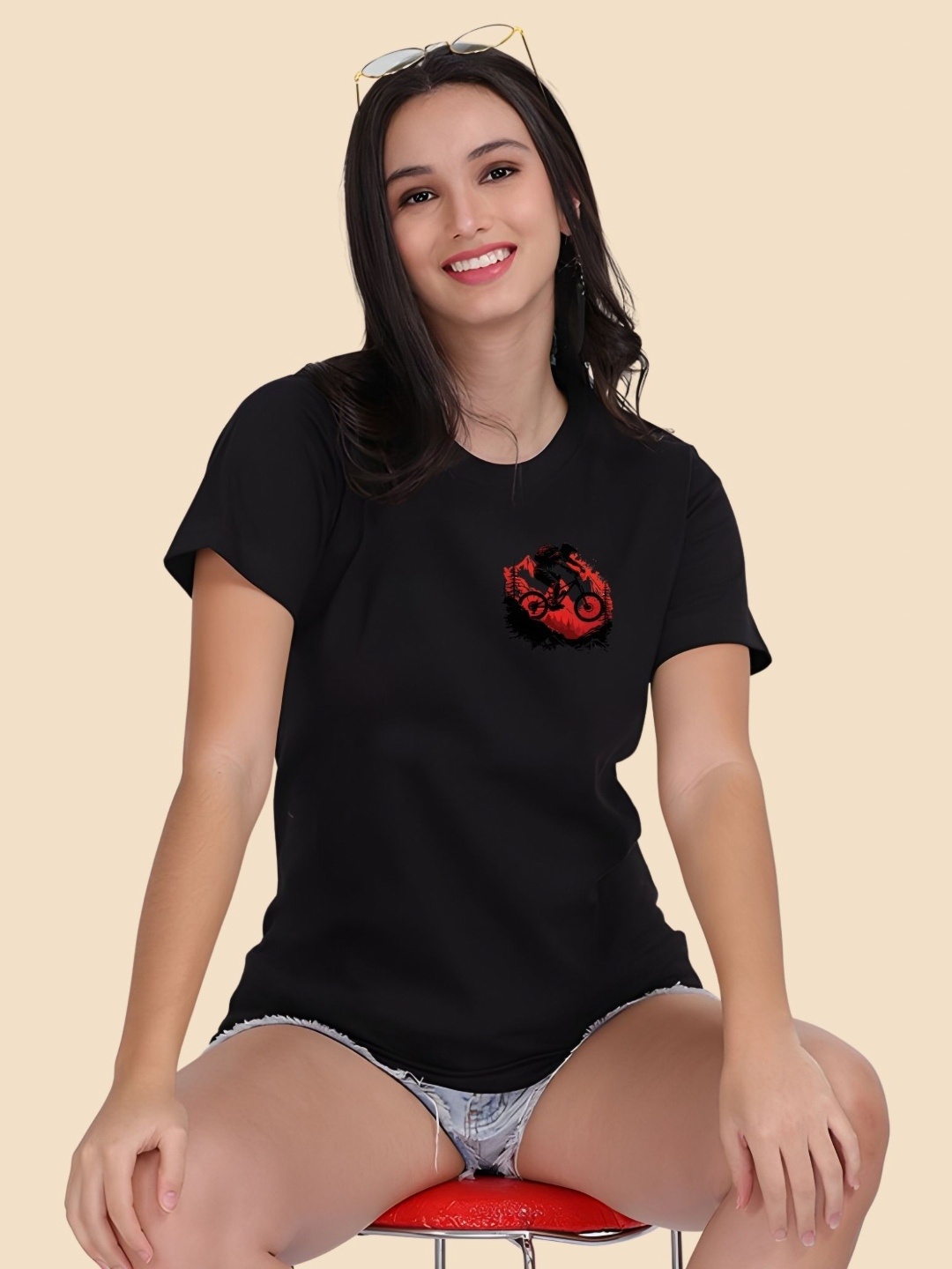 

SZN Women Graphic Printed Round Neck Cotton T-shirt, Black