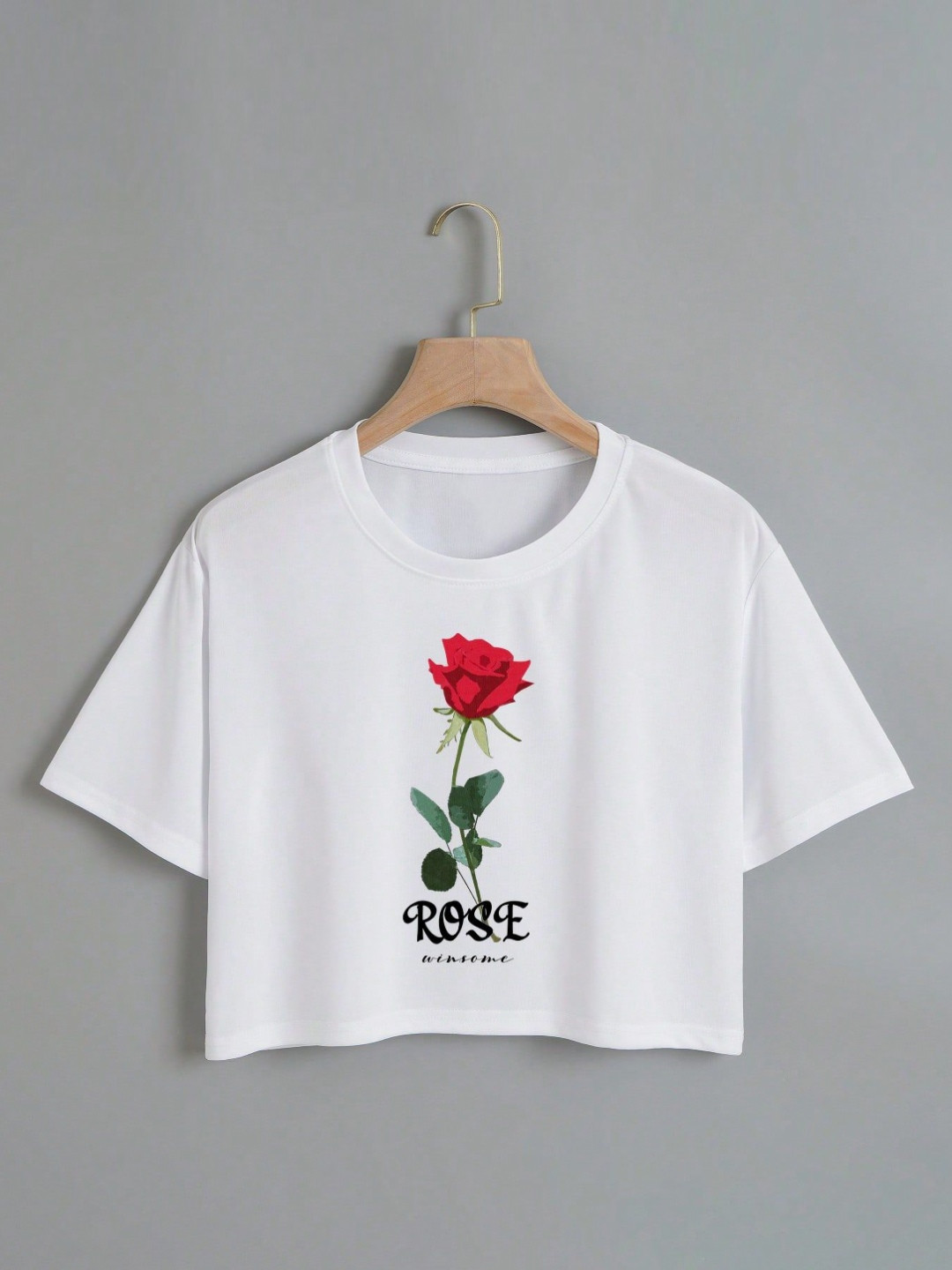 

KATECLO Women Floral Printed Round Neck Cotton Boxy Fit T-shirt, White