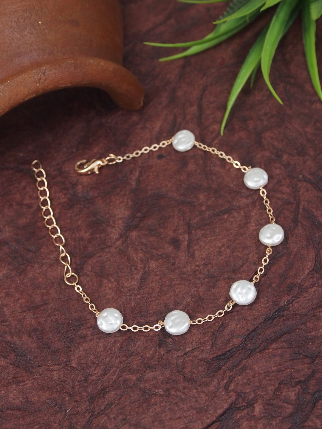 

V FASHION JEWELLERY Rose Gold-Plated Stainless Steel Artificial Beads Beaded Link Bracelet