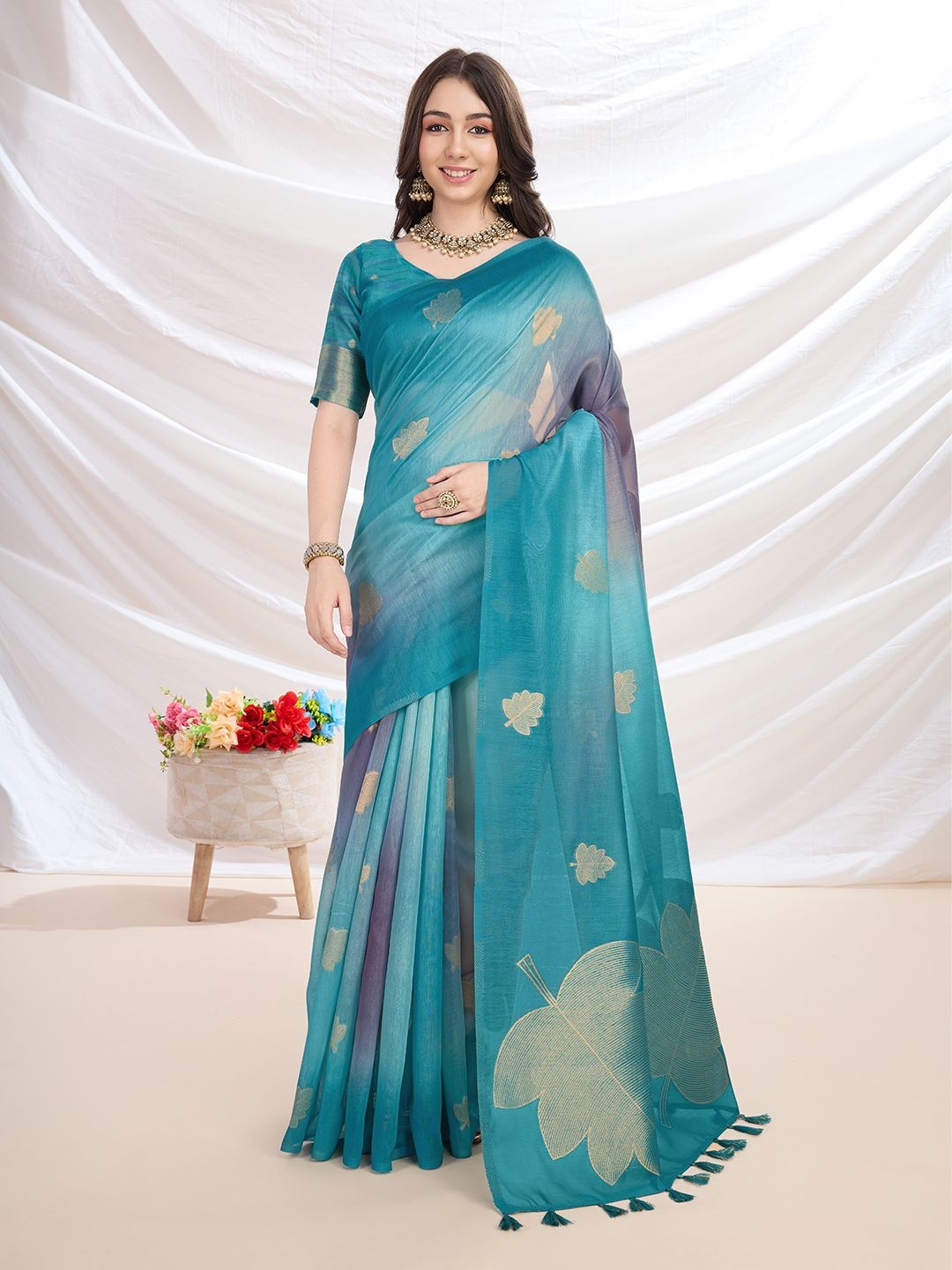 

Mantrotsav Ombre Zari Saree, Green