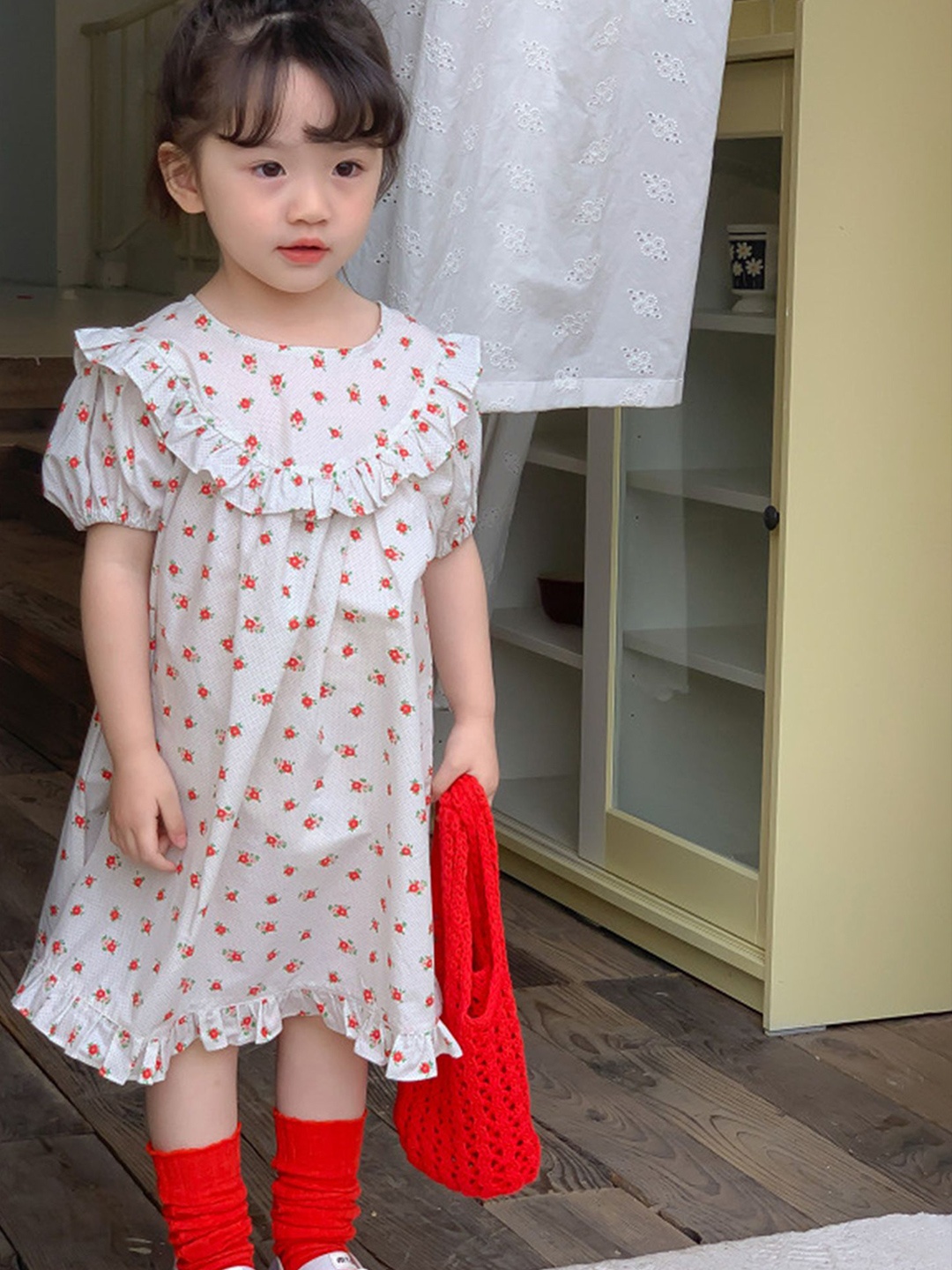 

LULU & SKY Girls Floral Printed A-Line Dress, White