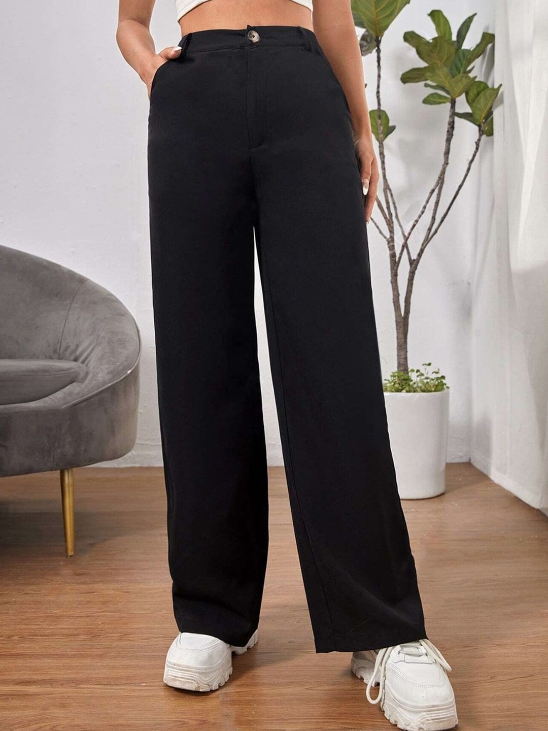 

DIMPY GARMENTS Women Comfort High-Rise Trousers, Black