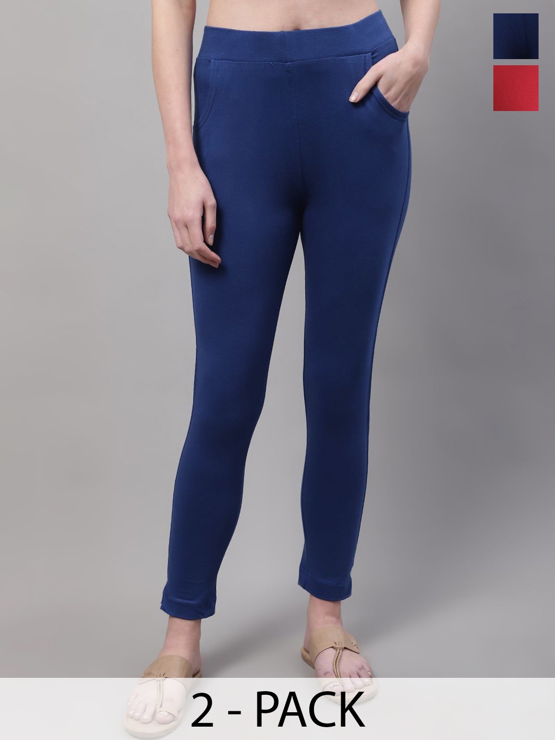 

Valles365 by S.C. Pack Of 2 Cotton Ankle Length Leggings, Blue