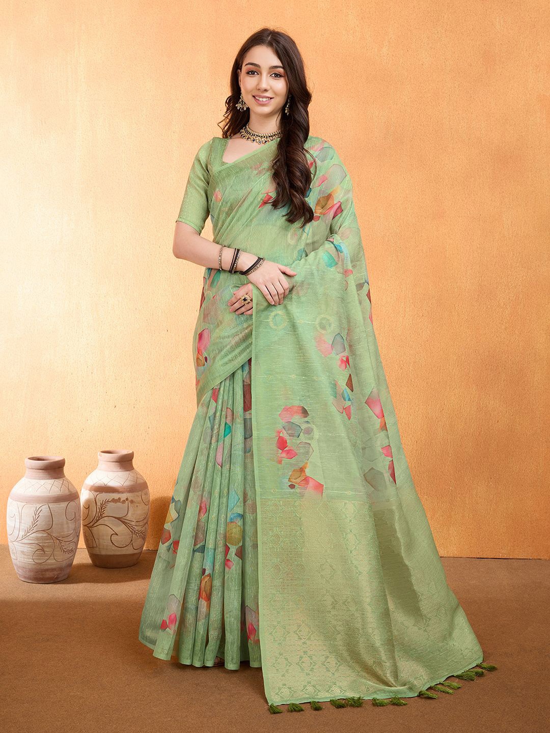 

Mantrotsav Zari Saree, Green