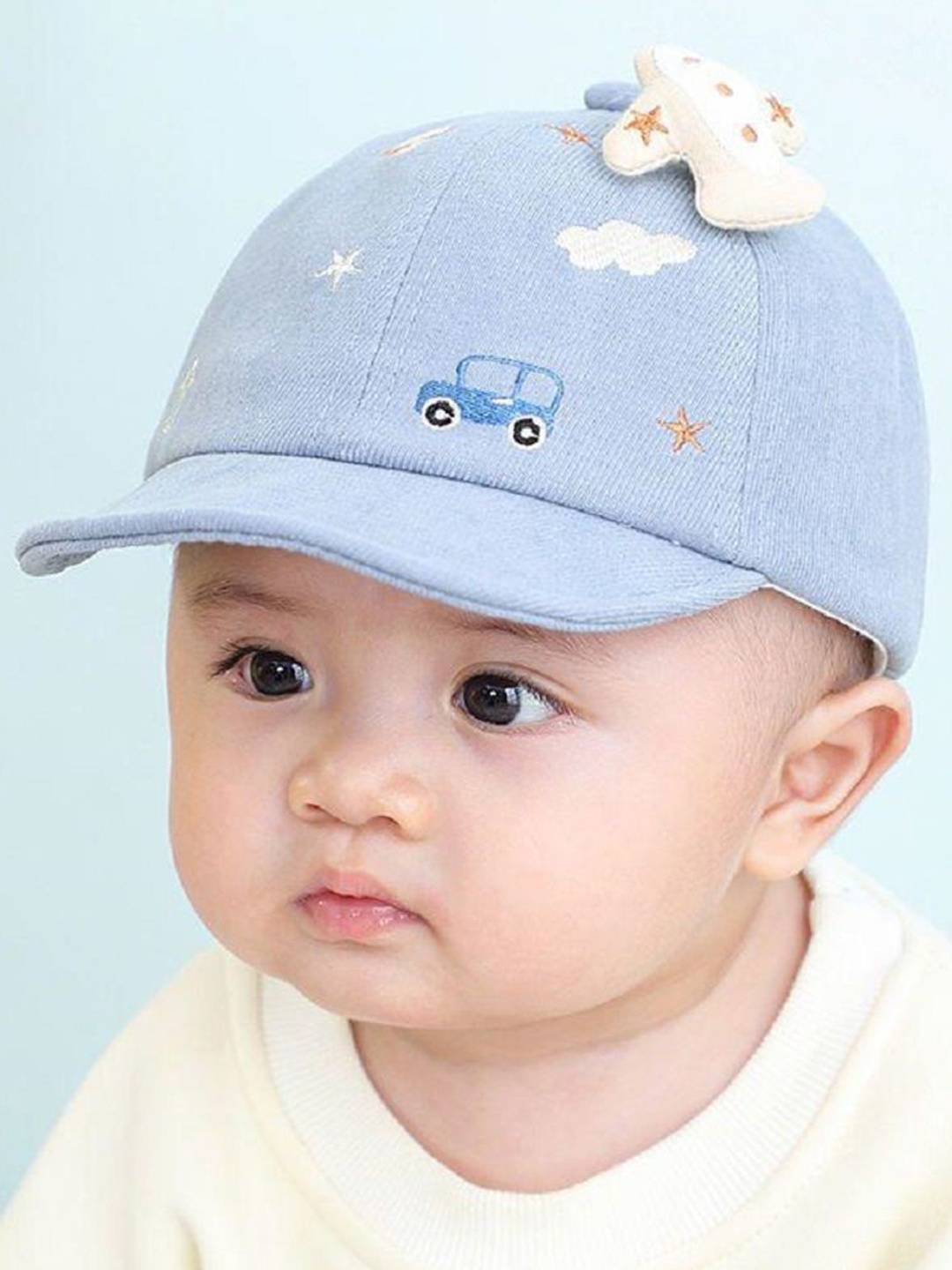

Ziory Kids Aeroplane Appliqued Bus Patch Embroidered Cap, Blue
