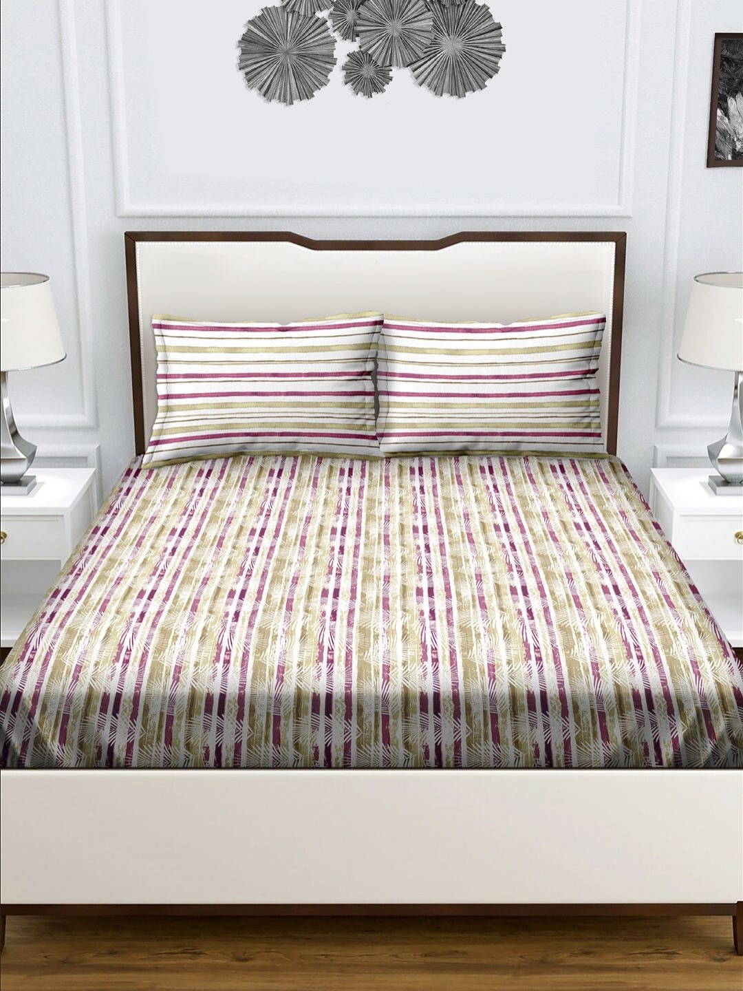 

Myntra Elegant Homes Pink & White Ethnic Motifs 180 TC Queen Bedsheet with 2 Pillow Covers