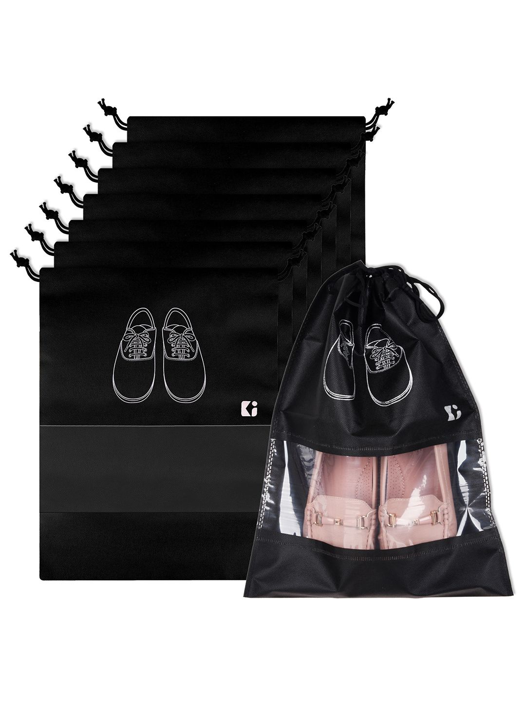 

Kuber Industries Black and White 8 Pieces Printed Shoe Cover Bags