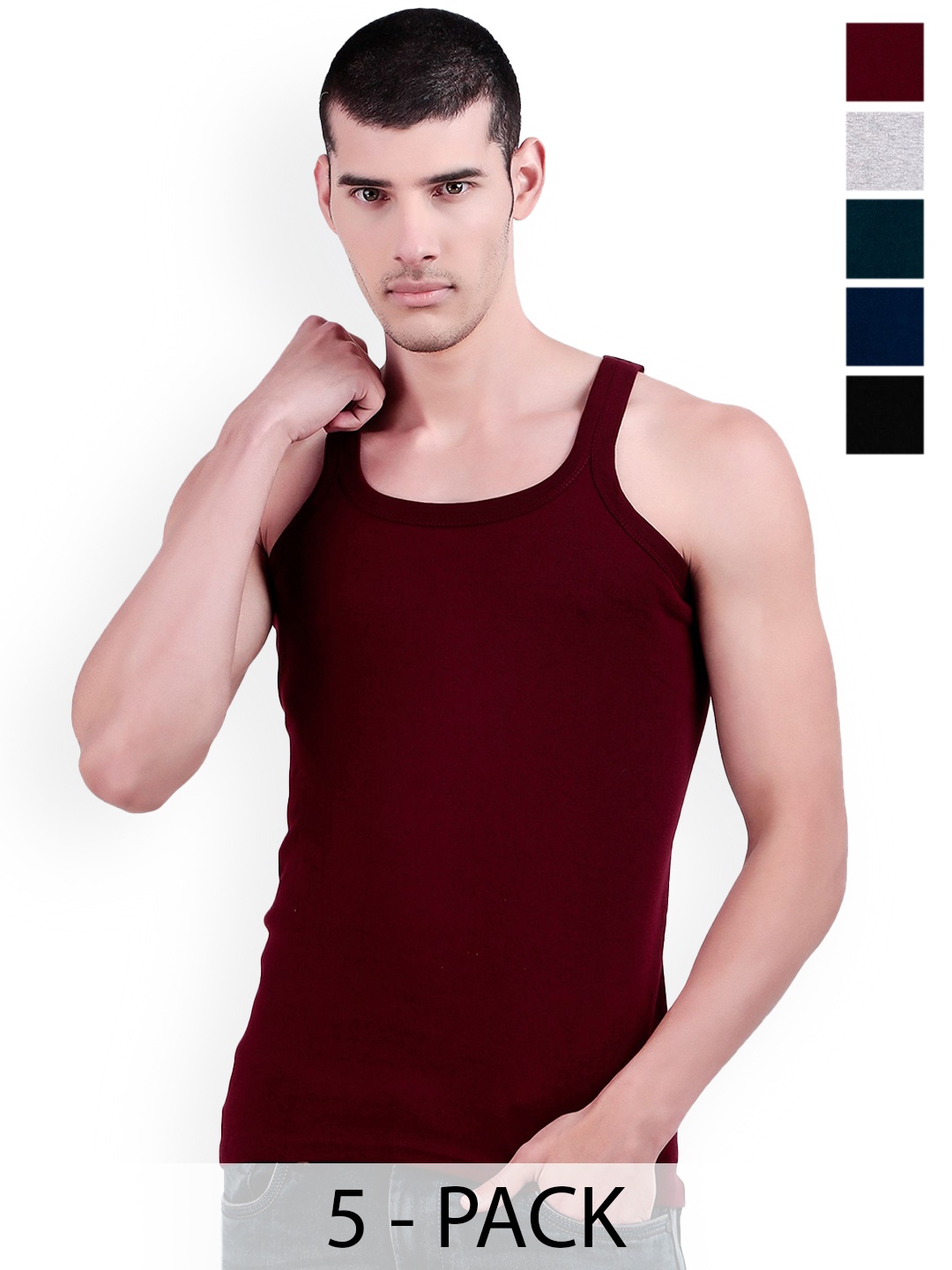

inner element Pack Of 5 Cotton Ribbed Gym Vests IE_111_GYMVEST_PK5_XS, Maroon
