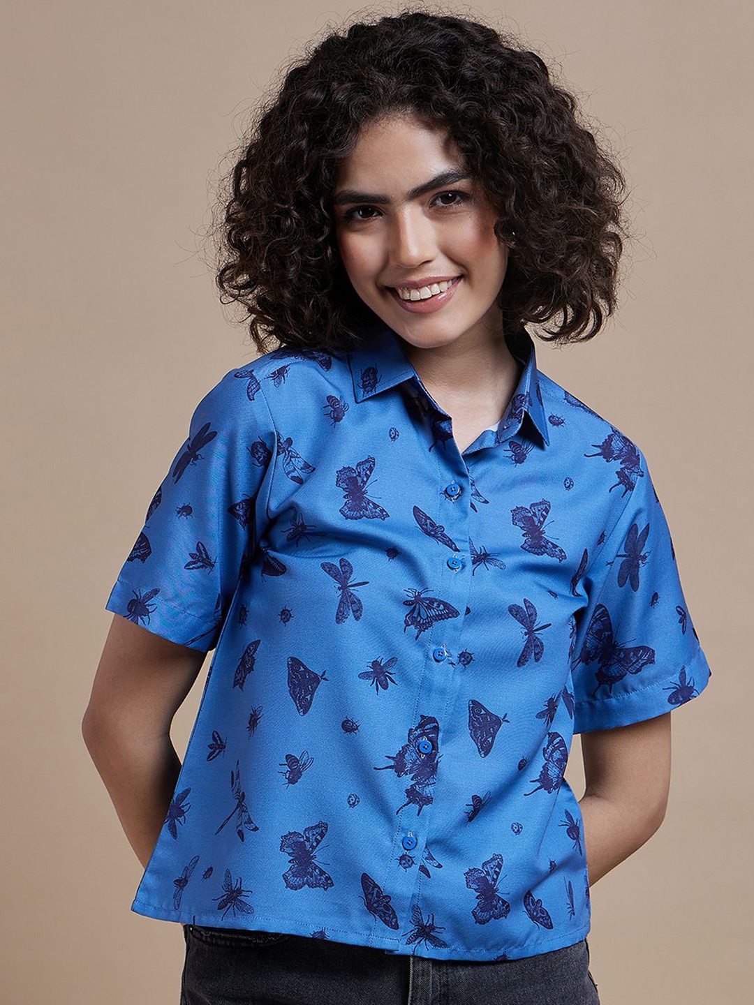 

CORSICA Women Comfort Fit Spread Collar Conversational Printed Casual Shirt, Blue