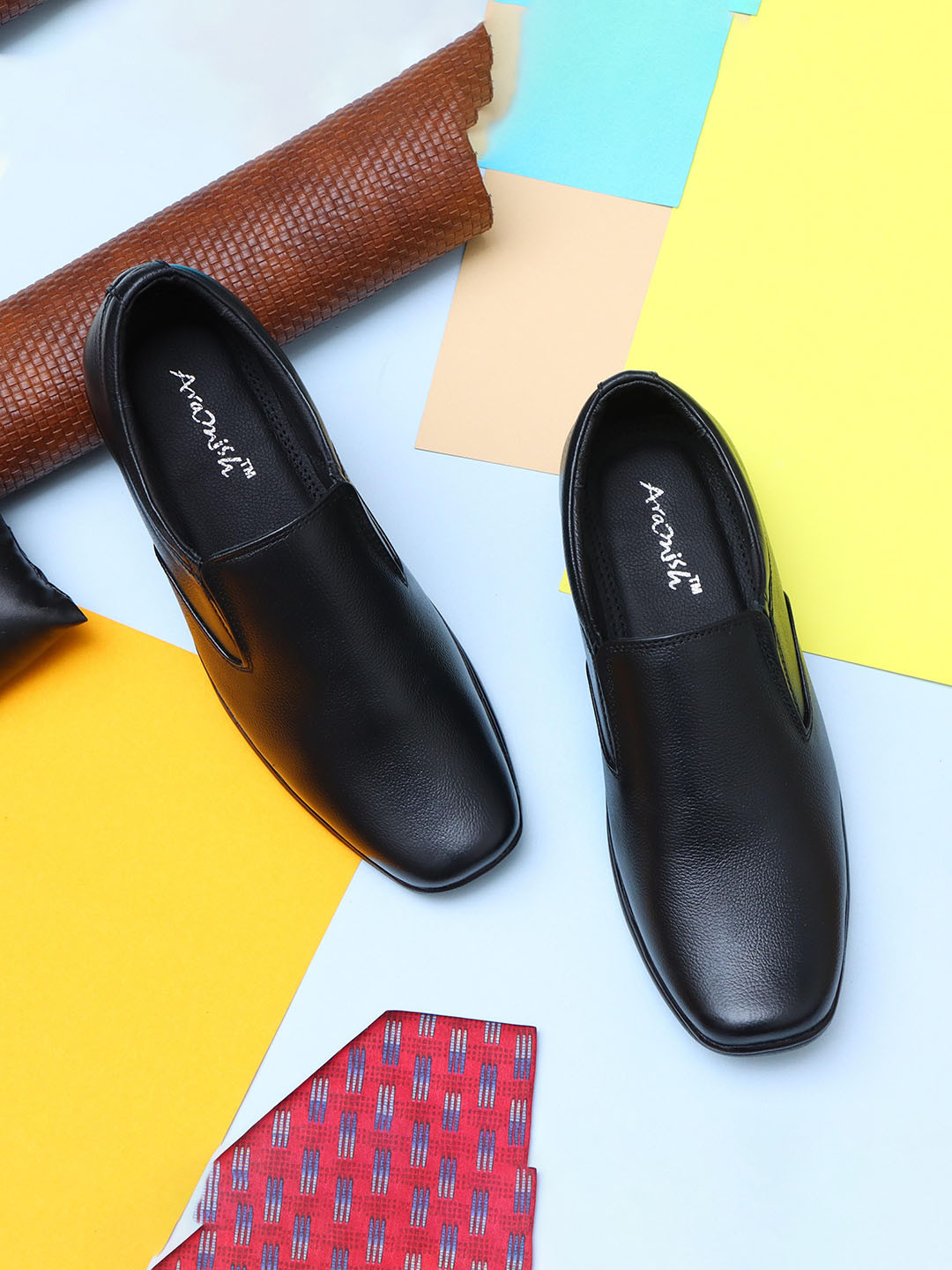 

ARAMISH Men Leather Formal Slip-On Shoes, Black