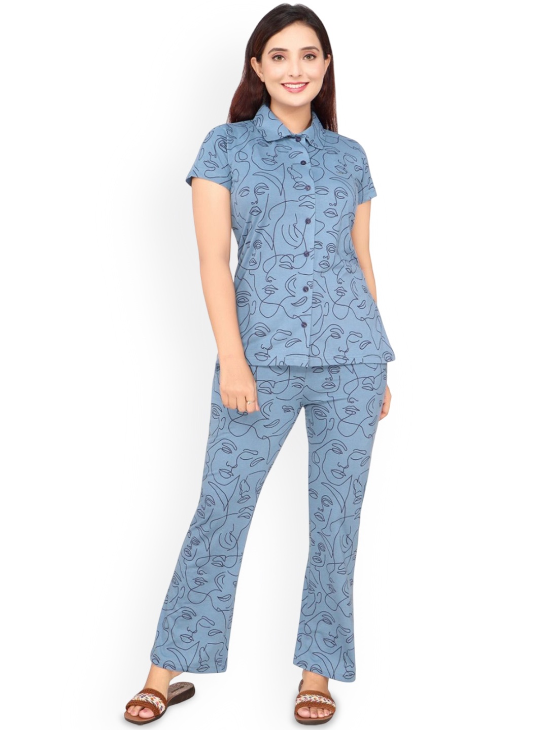 

CLINT Women Printed Night suit, Blue