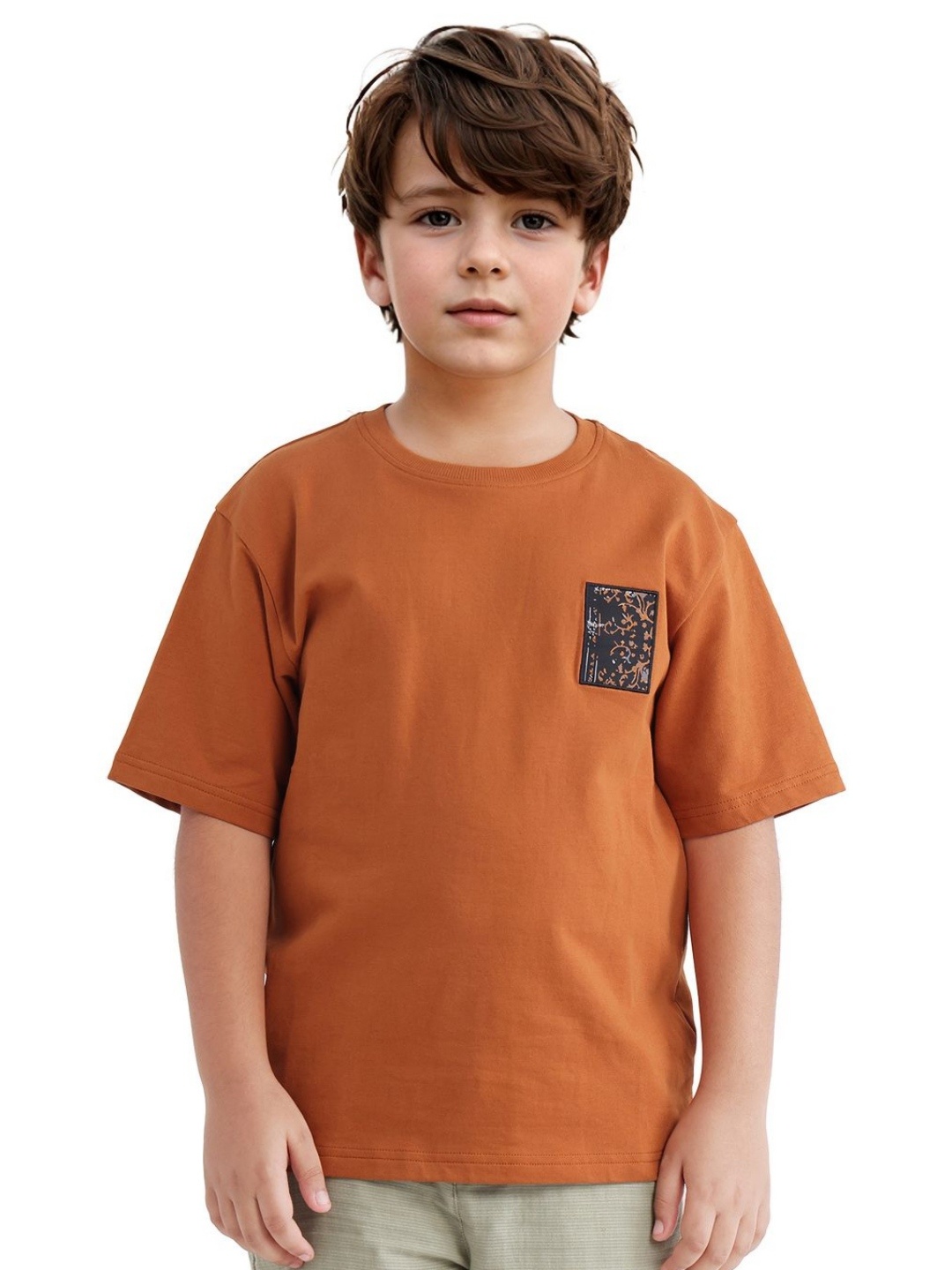 

RARE ONES Boys Graphic Printed Round Neck Cotton Relaxed Fit T-shirt, Rust