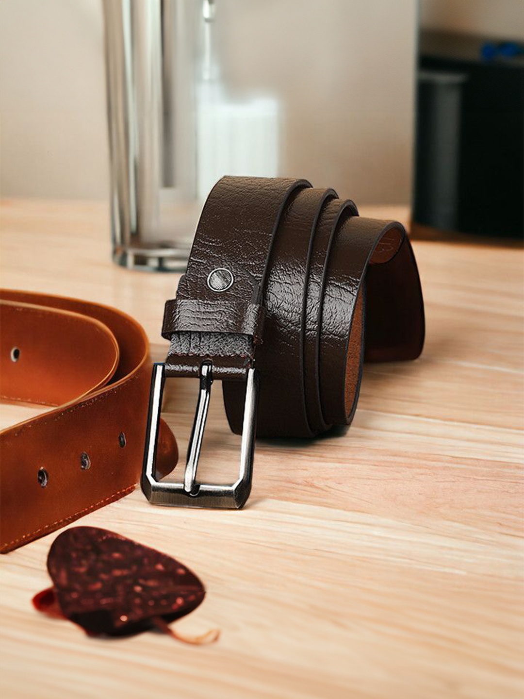

Metronaut Men Textured Leather Formal Belt, Brown