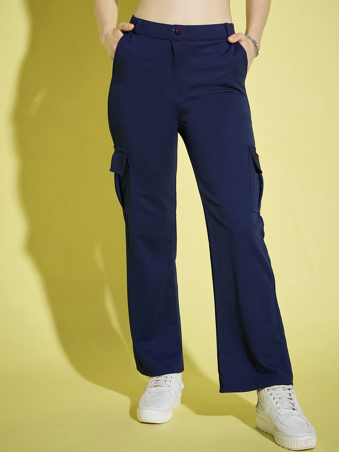 

DIMPY GARMENTS Women Relaxed High-Rise Cargos Trousers, Navy blue
