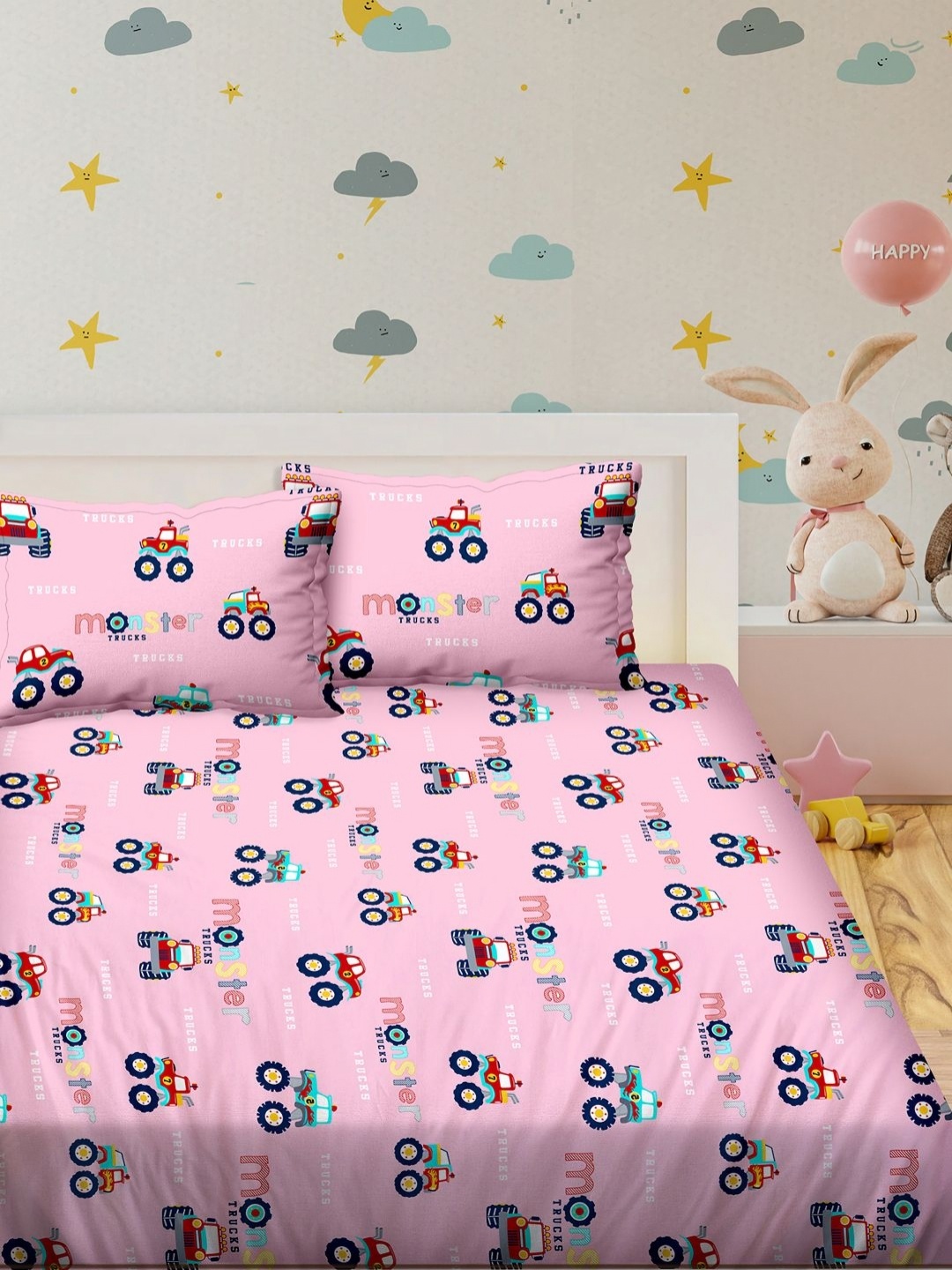 

Myntra Elegant Homes Pink & Blue Printed Cotton 210 TC Queen Bedsheet Set 2.28 m x 2.54