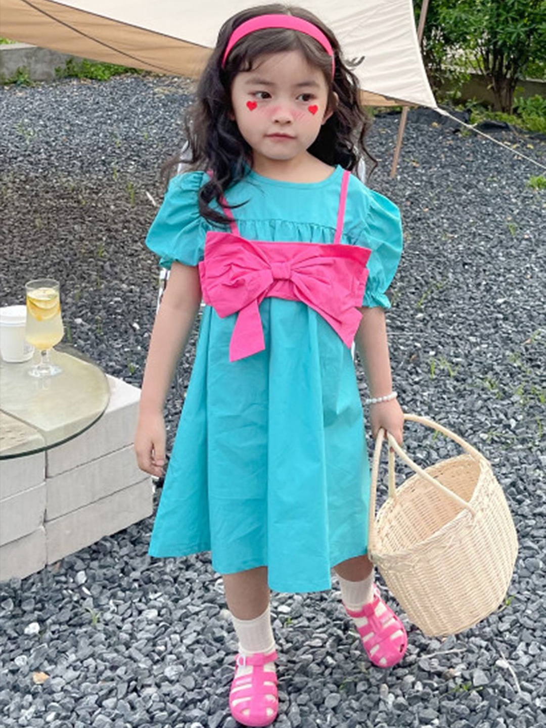 

LULU & SKY Girls A-Line Puff Sleeves Dress, Blue