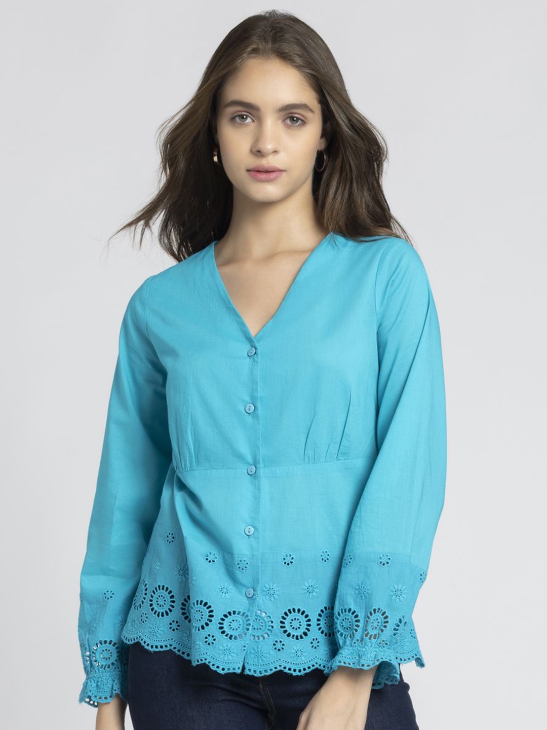 

SHAYE Cotton Shirt Style Top, Blue