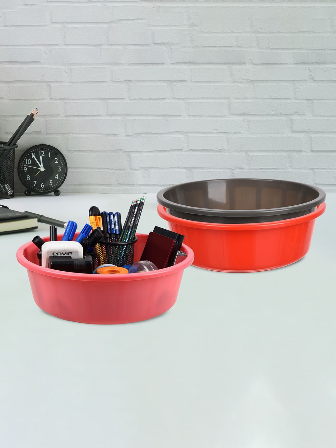 

Kuber Industries Red & Grey 3 Pieces Regular Desk Organisers