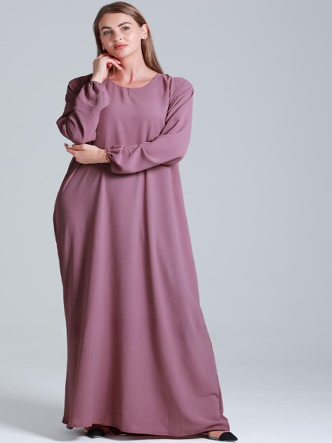 

BROKE BRAND Round Neck Abaya with Hijab, Pink