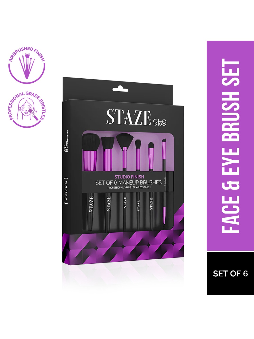 

Staze 6 Pcs 9to9 Studio Finish Professional Grade Makeup Brushes, Purple