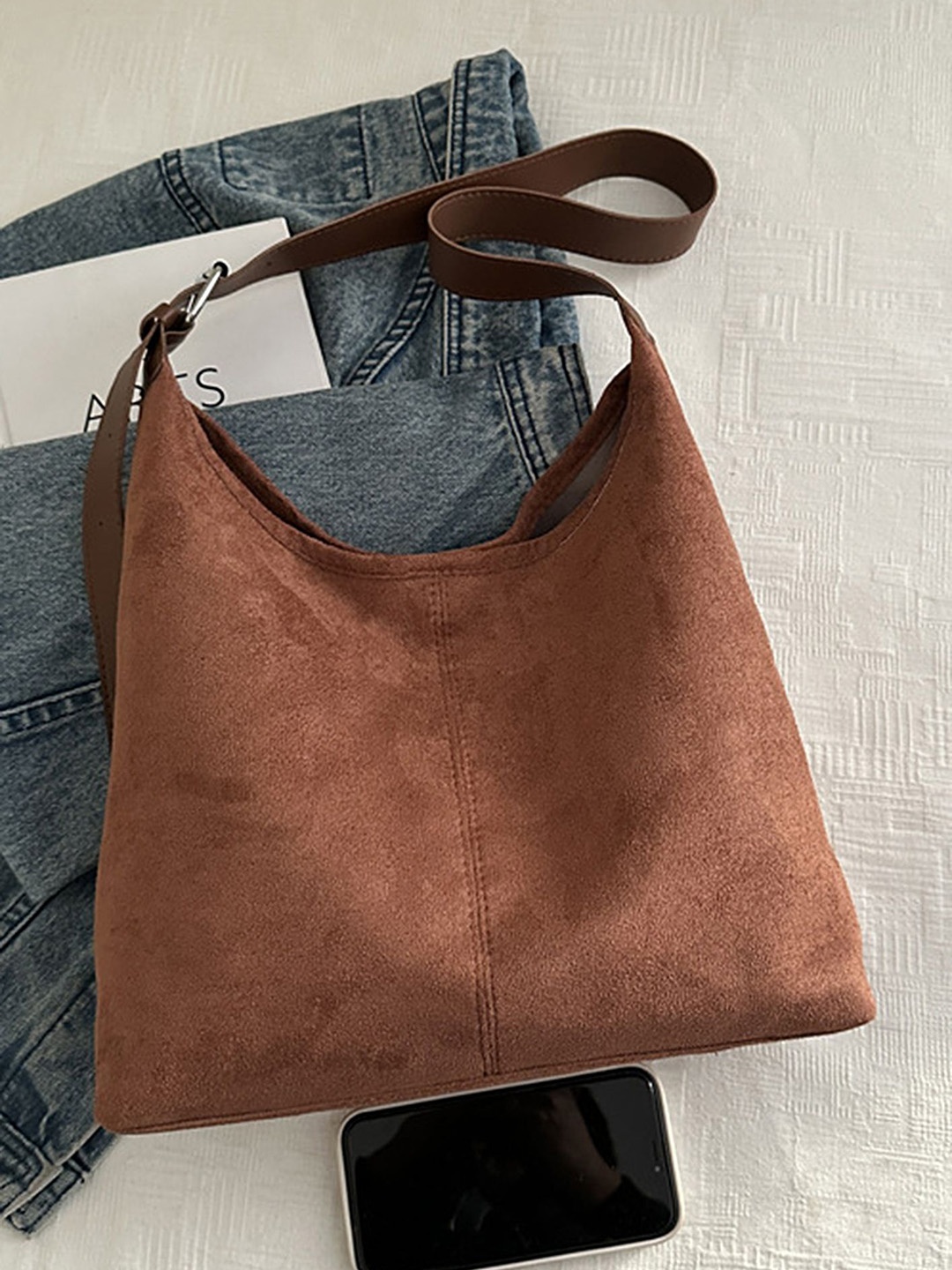 

LULU & SKY PU Oversized Bucket Hobo Bag with Tasselled, Brown