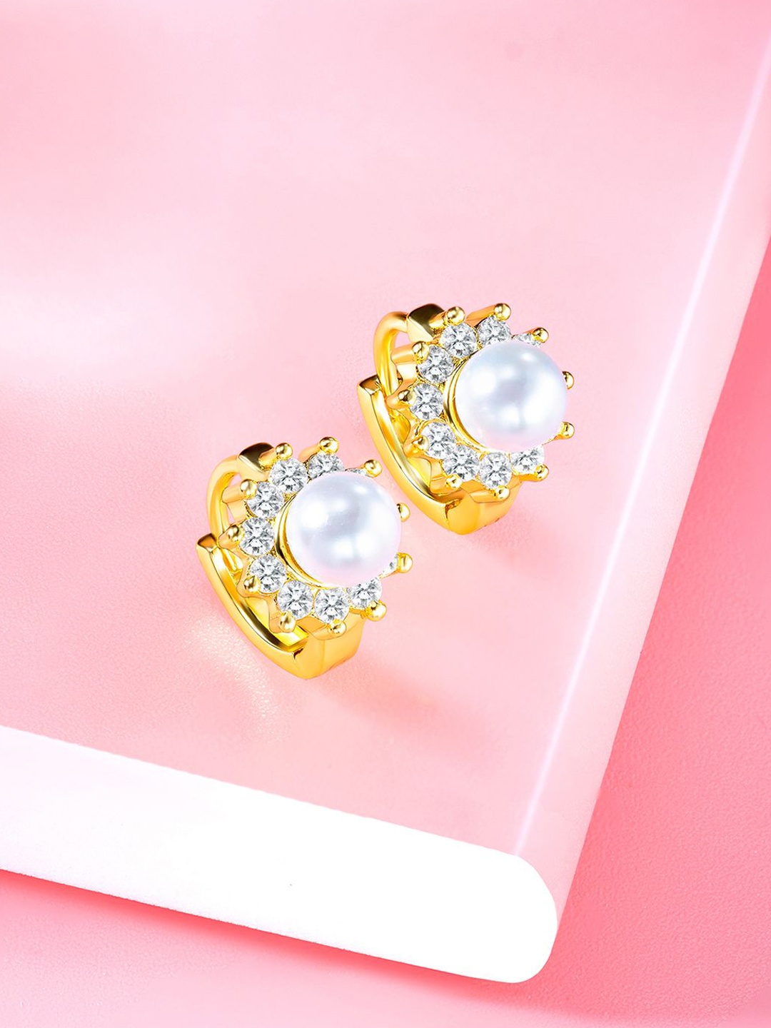 

Peora Gold-Plated Cubic Zirconia Studded Contemporary Shaped Studs With Rose