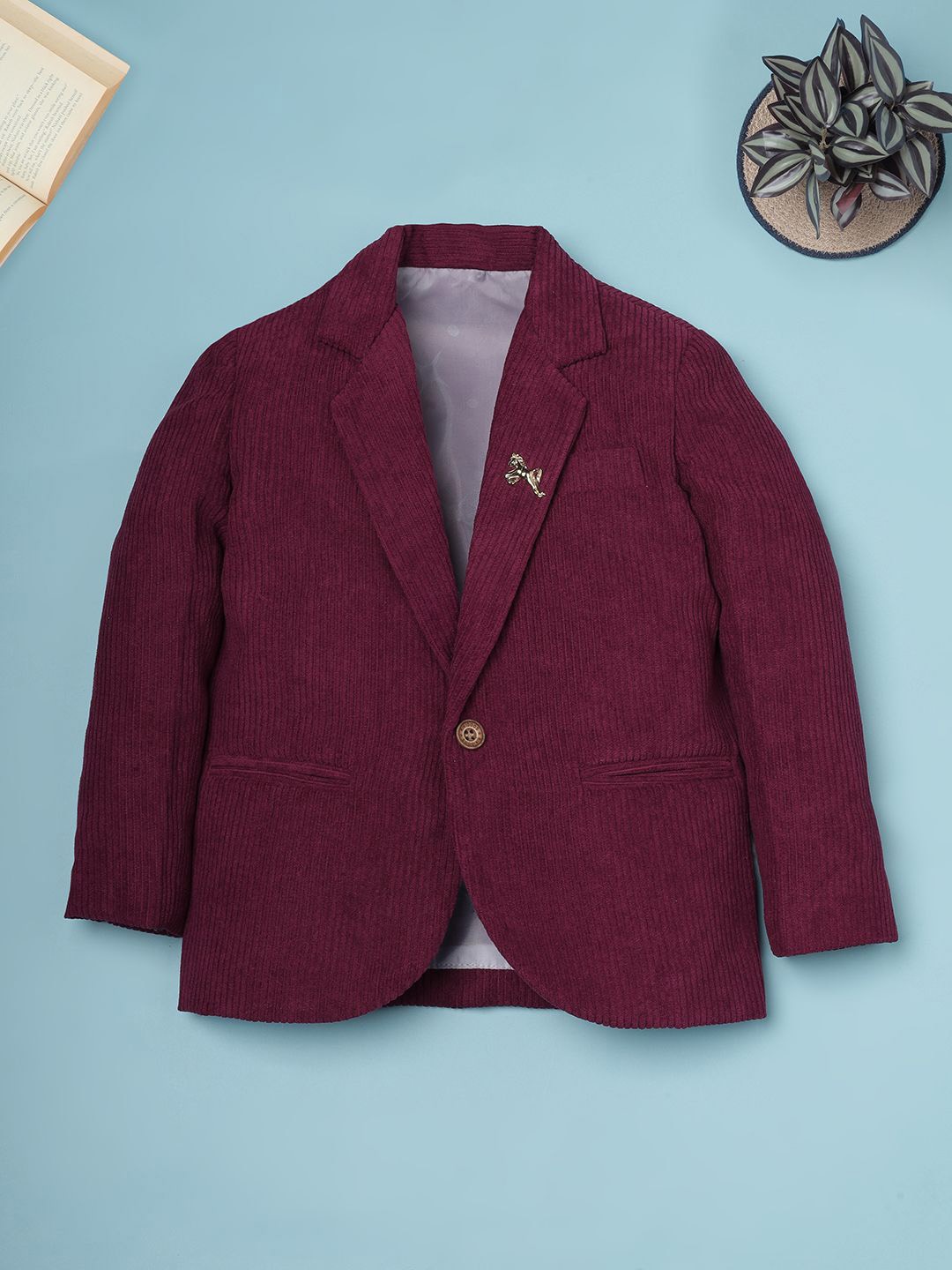 

Ridokidz Boys Notched Lapel Tailored Fit Single Breasted Blazer, Maroon