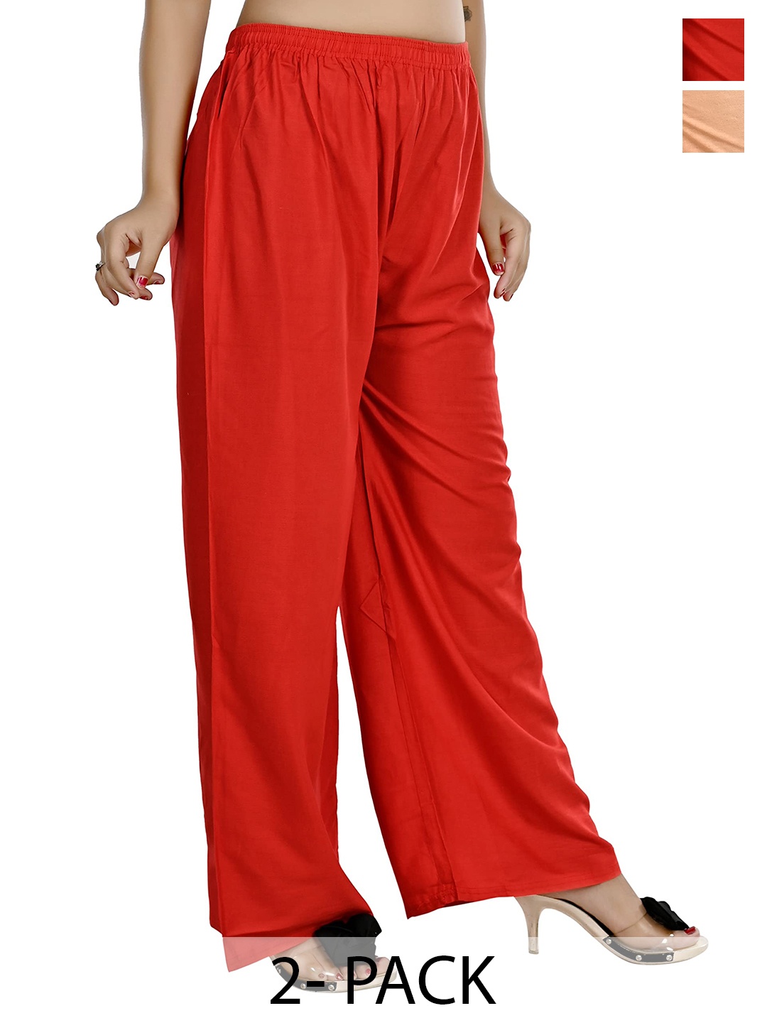 

NarNari Women Pack Of 2 Mid Rise Flared Palazzos, Red