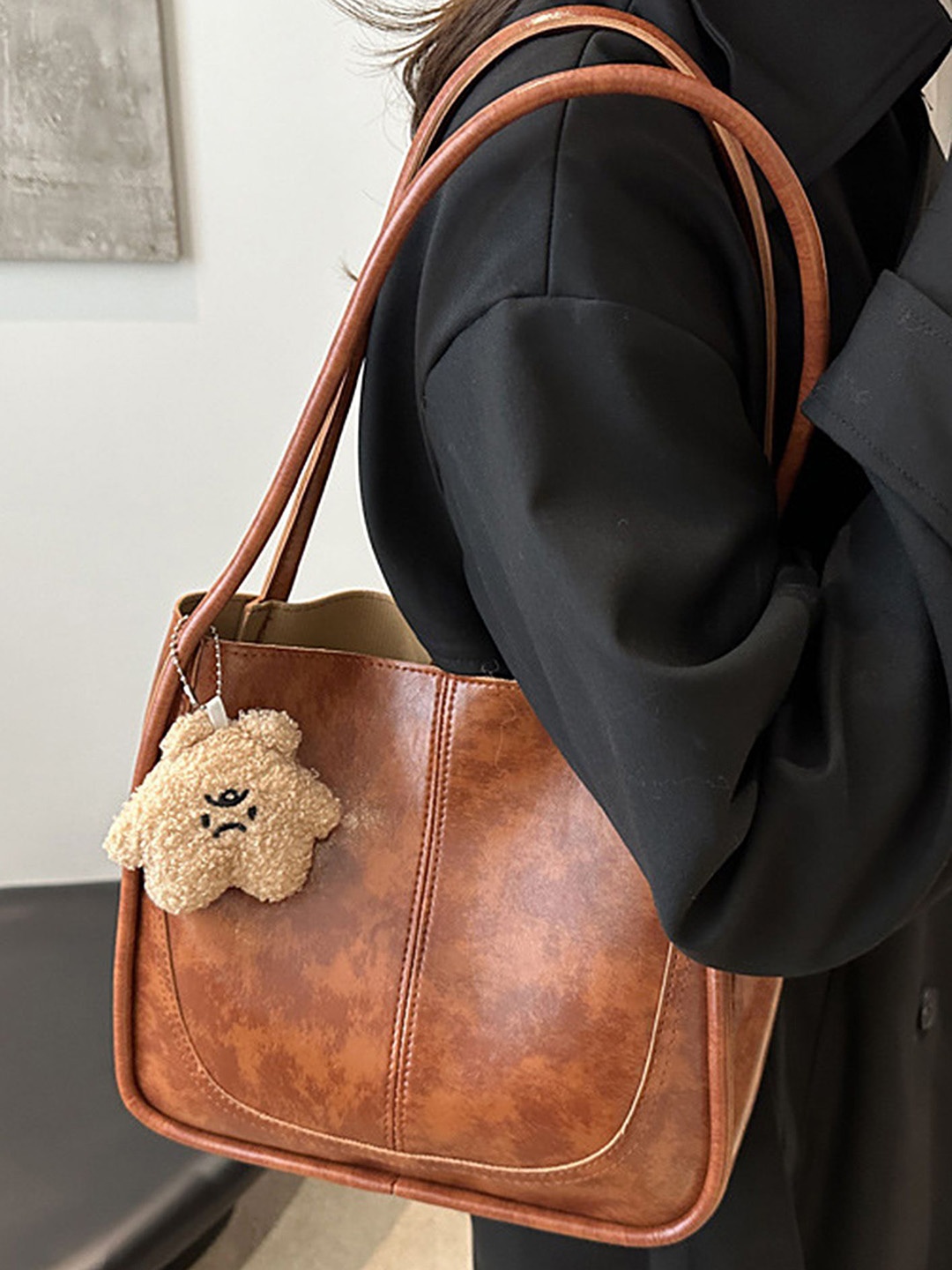 

LULU & SKY PU Structured Shoulder Bag with Tasselled, Brown