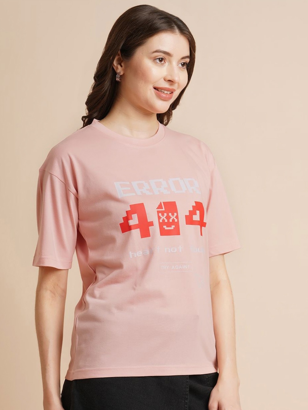 

ANJIR Women Typography Printed Round Neck T-shirt, Mauve