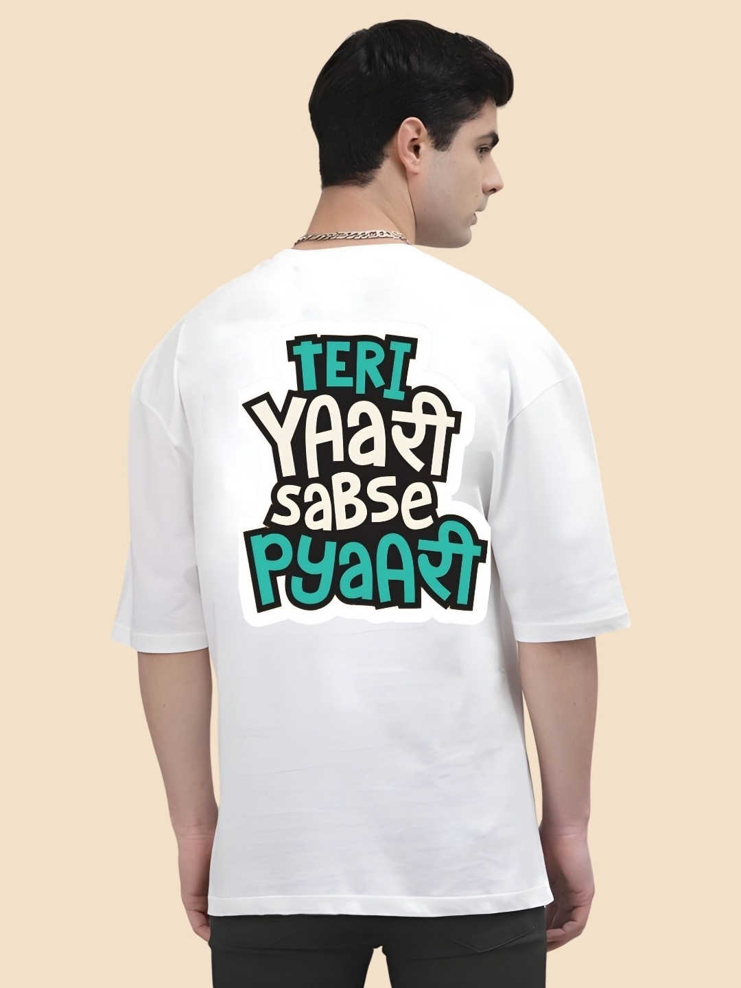 

SZN Men Typography Printed Round Neck Cotton Oversized T-shirt, White