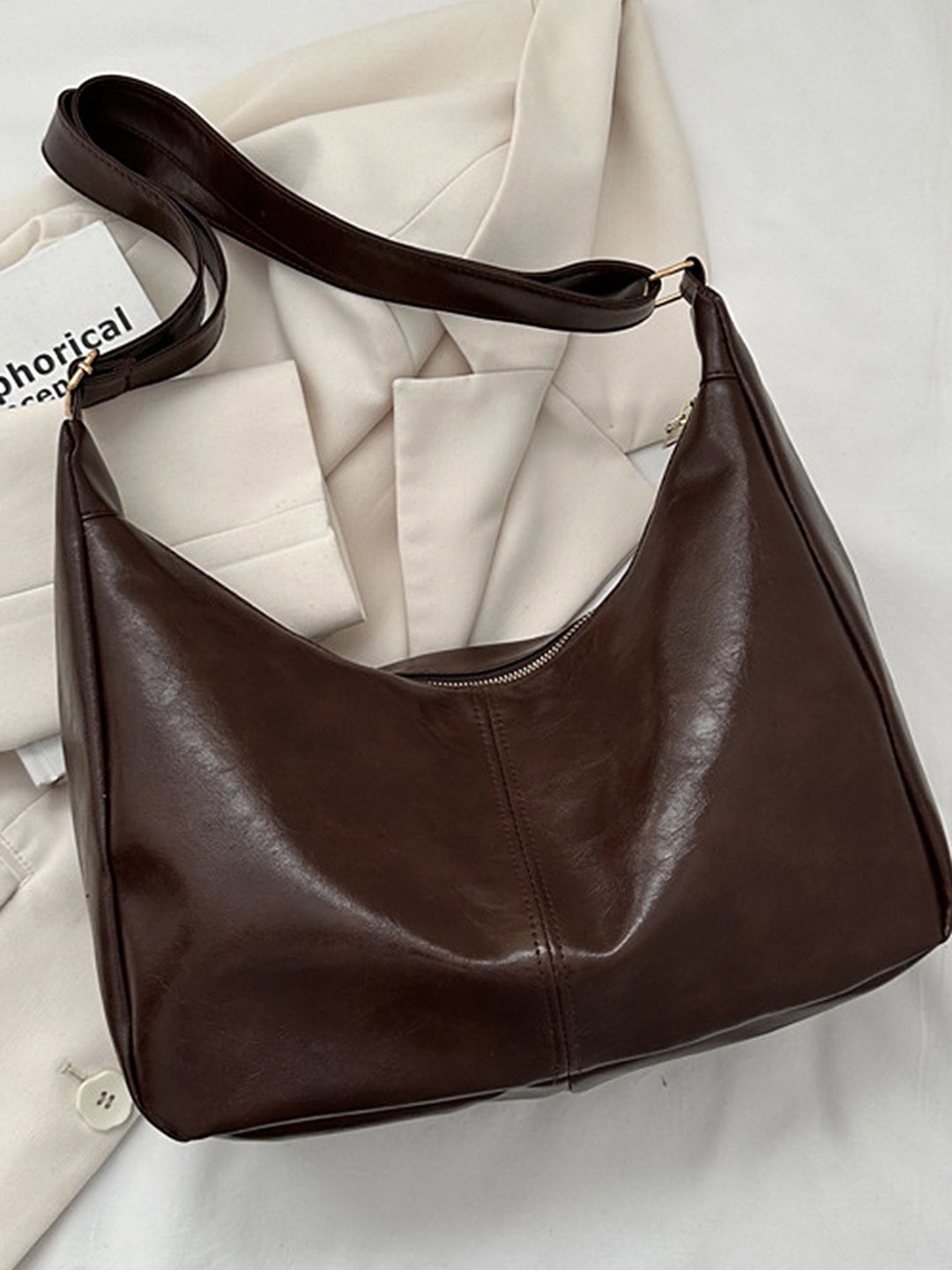 

LULU & SKY PU Structured Shoulder Bag, Coffee brown
