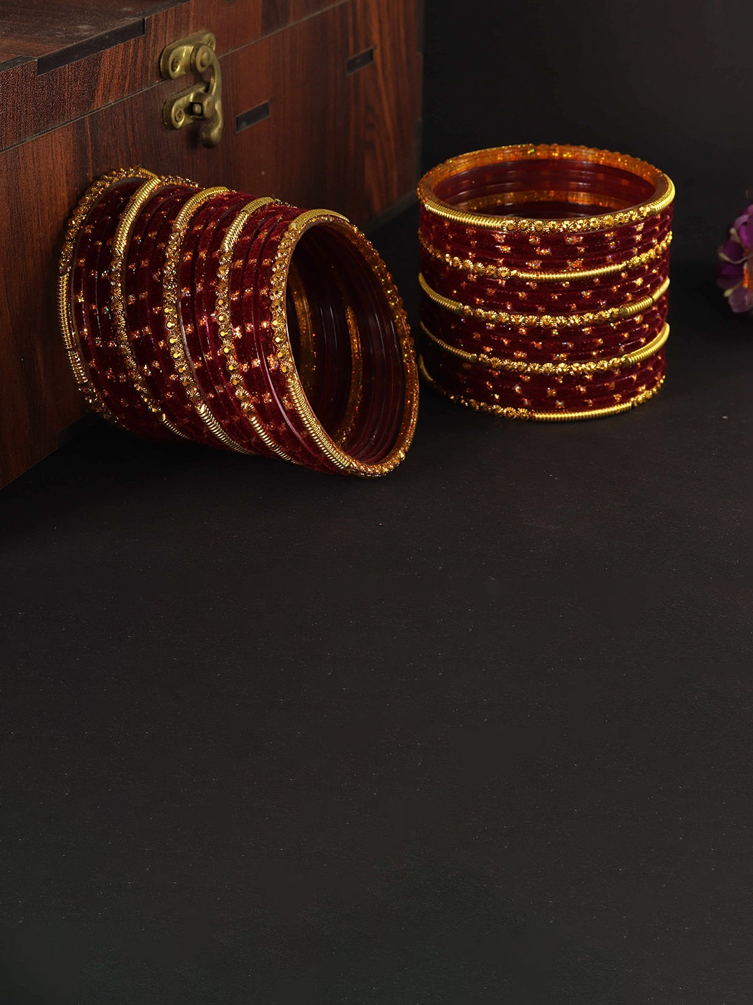 

ZULKA Set Of 34 Velvet Beaded Bangles, Gold