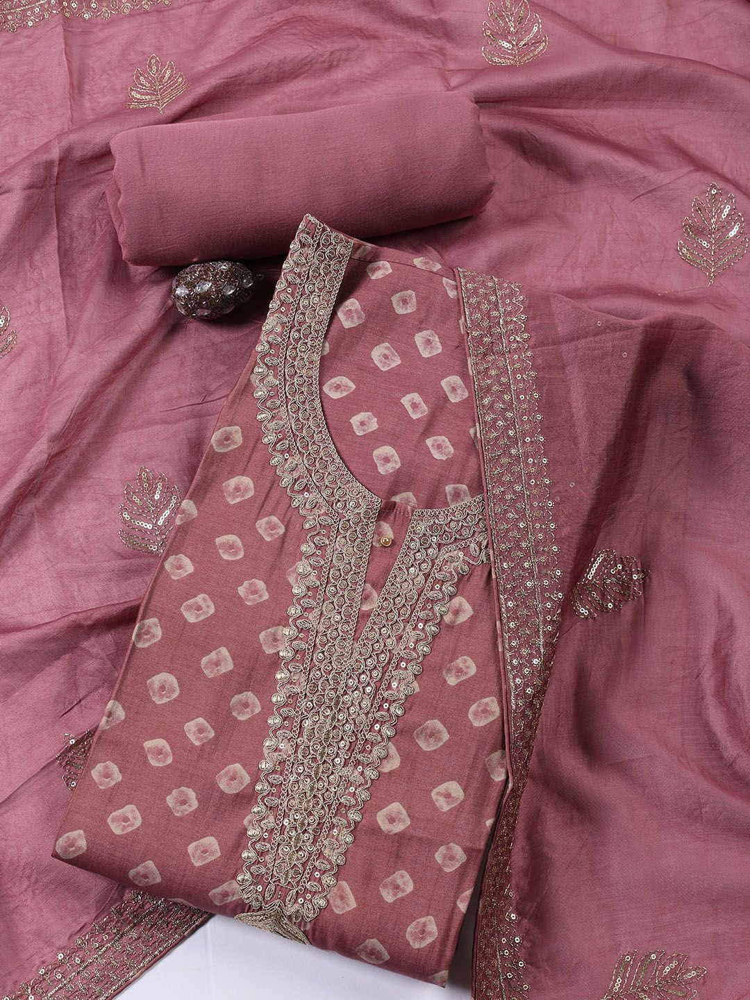 

Meena Bazaar Floral Embroidered Sequinned Cotton Unstitched Dress Material, Pink