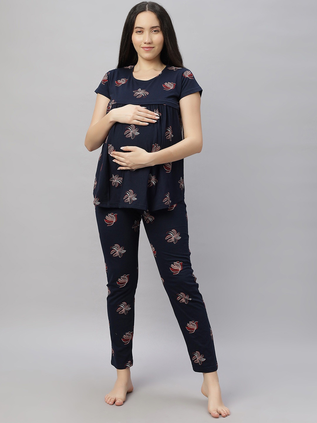 

DZZO Women Printed Night suit, Navy blue