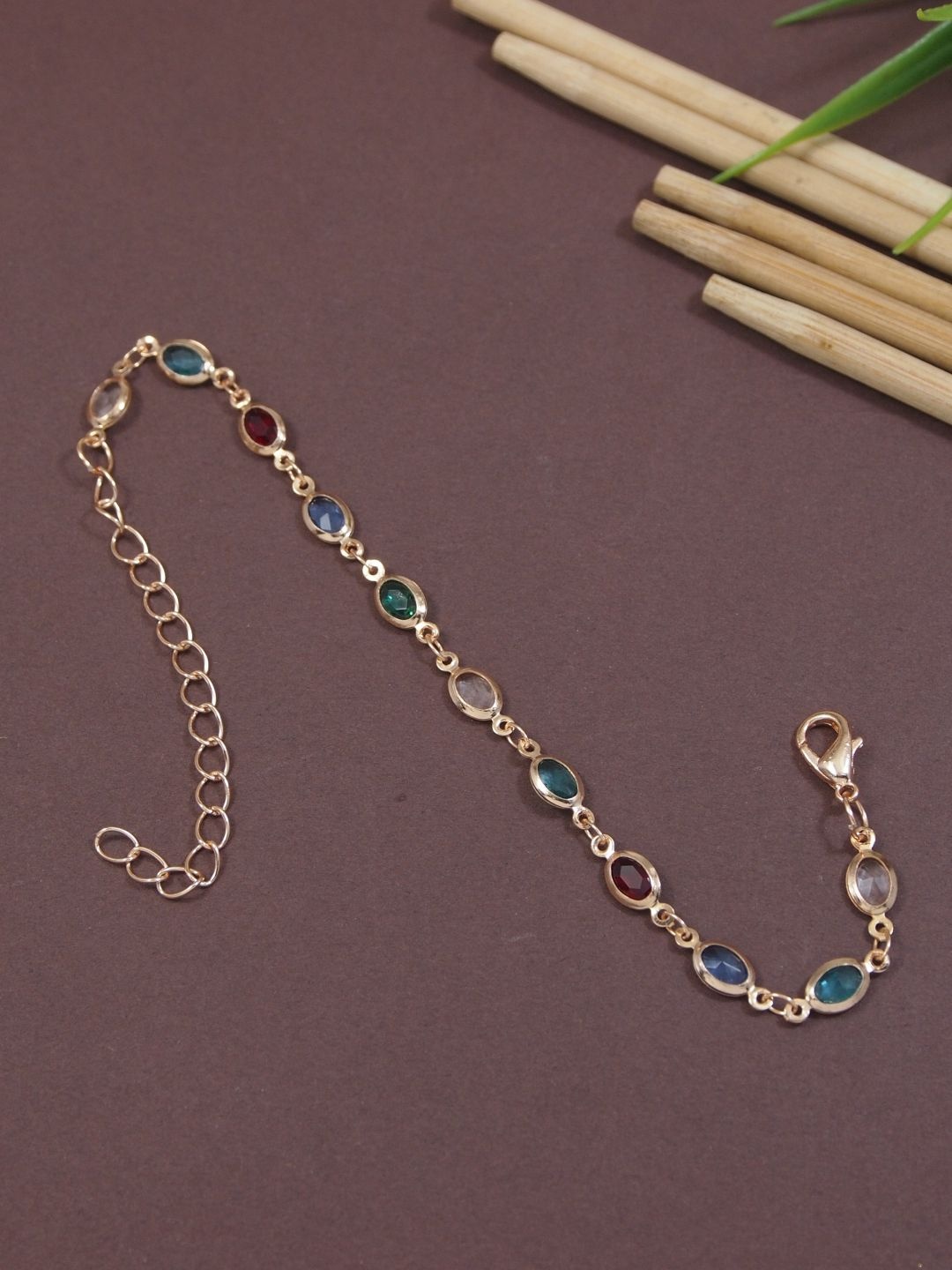 

V FASHION JEWELLERY Rose Gold-Plated Stainless Steel Artificial Beads Beaded Link Bracelet