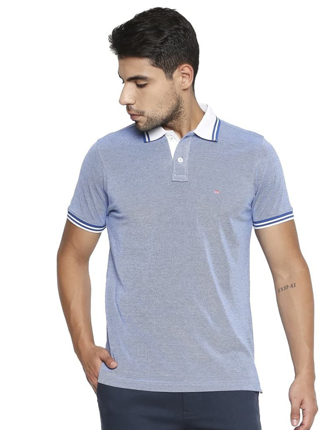 

Basics Men Solid Polo Collar Cotton T-shirt, Grey