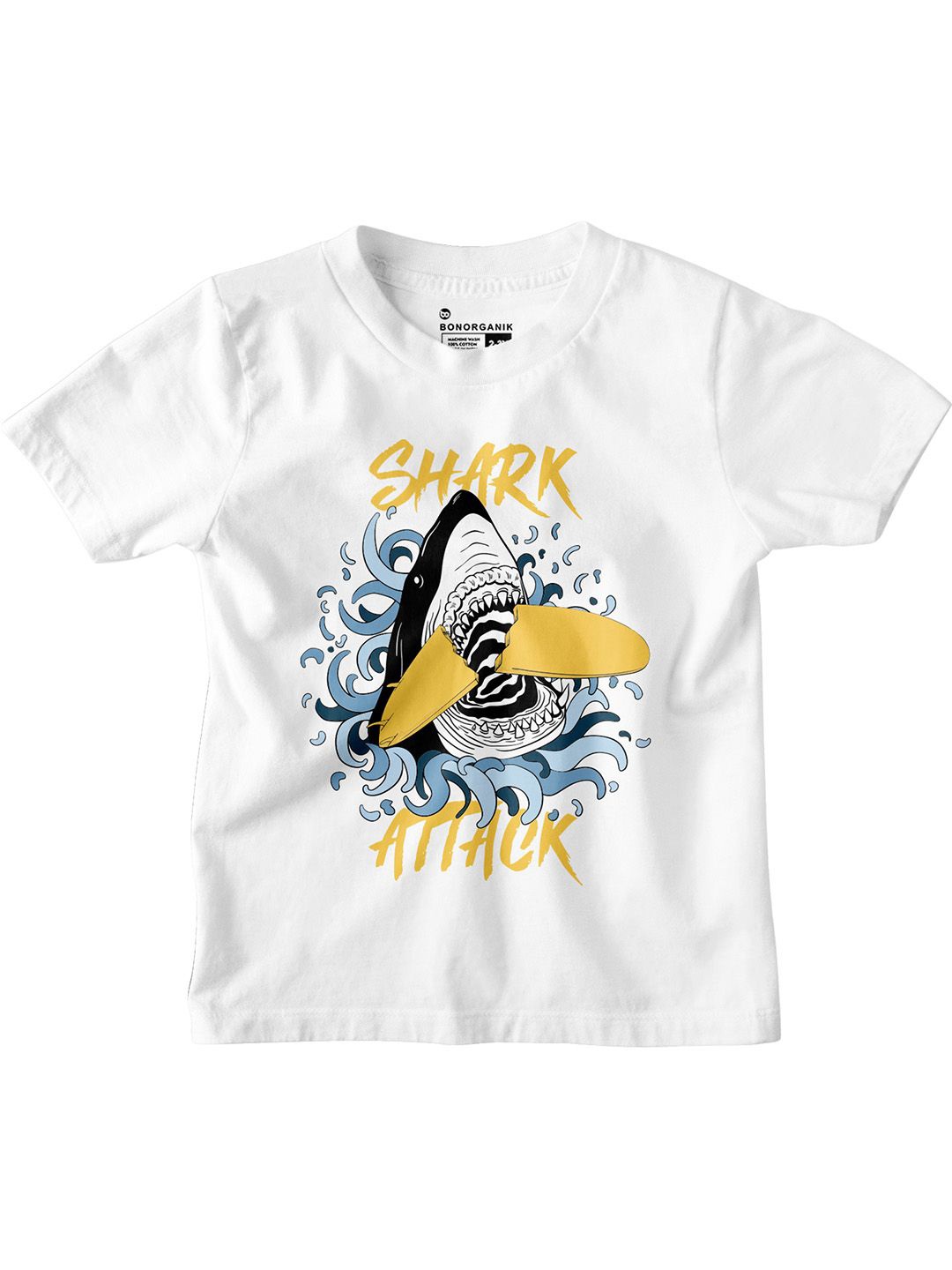 

BonOrganik Boys Graphic Printed Round Neck Cotton T-shirt, White