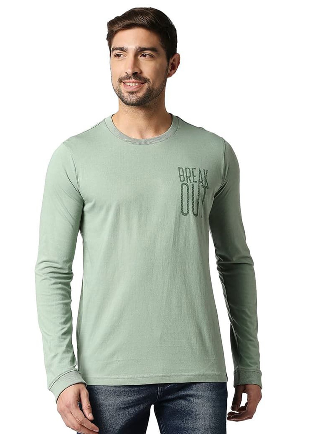 

Basics Men Extended Sleeves Boxy T-shirt, Green