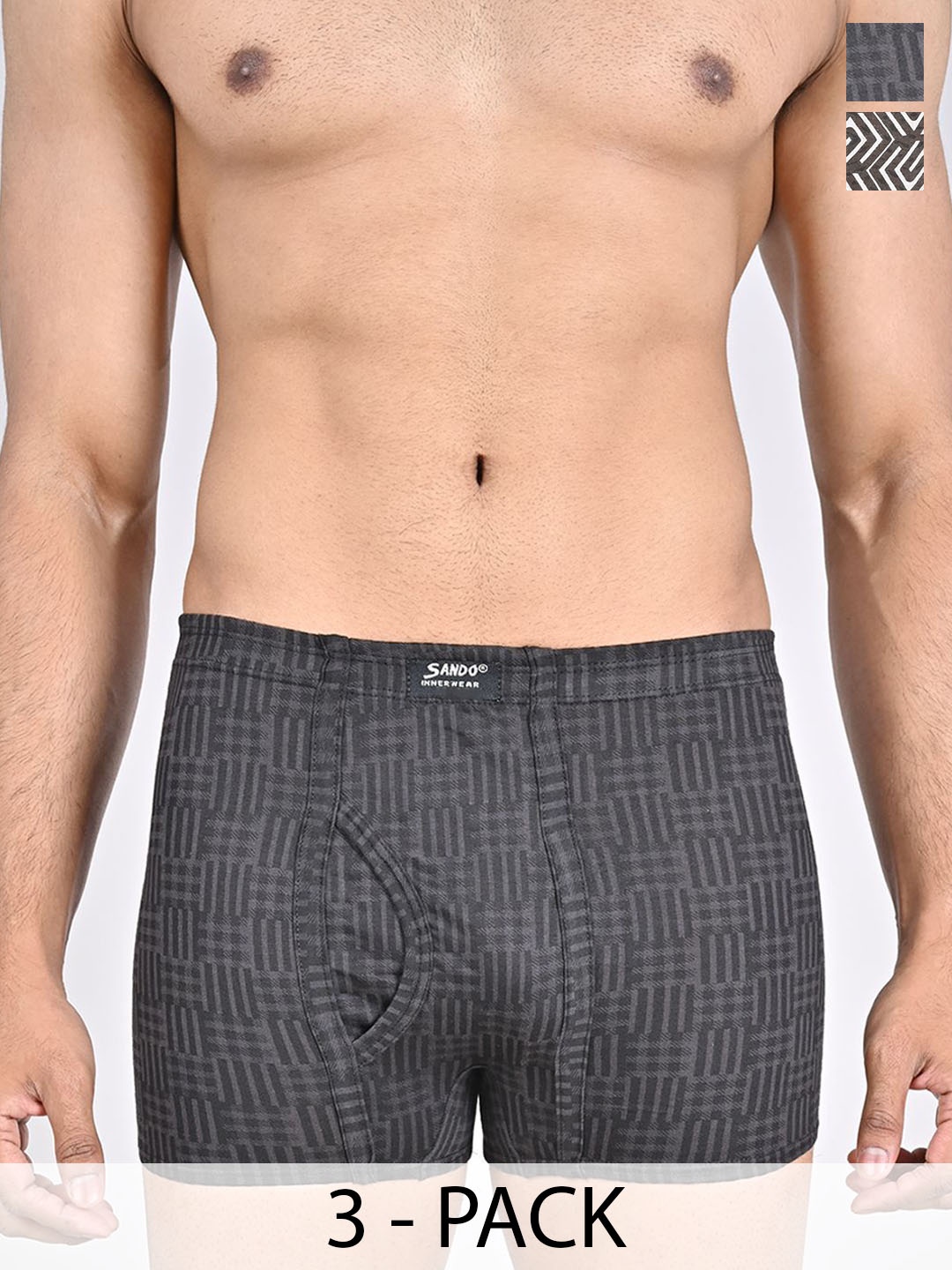 

SANDO Men Pack Of 2 Printed Cotton Trunks, Grey