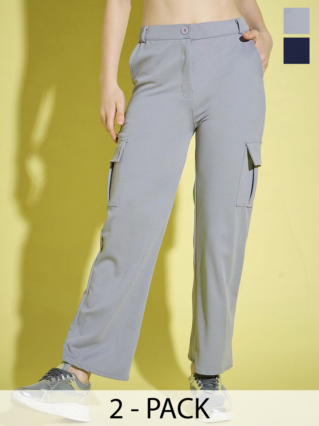

DIMPY GARMENTS Women Relaxed High-Rise Cargos Trousers, Grey