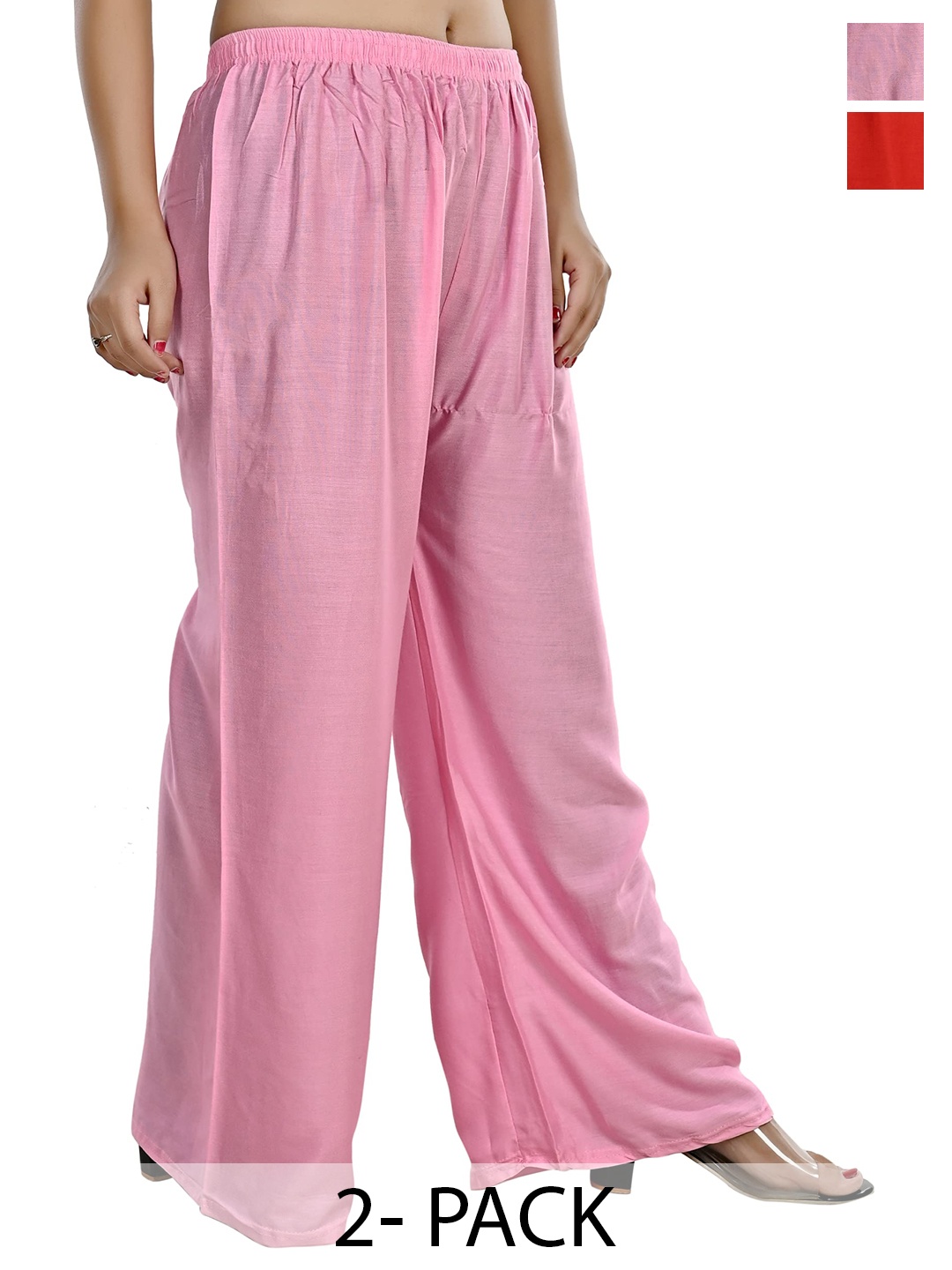 

NarNari Women Pack Of 2 Straight-Fit Palazzos, Pink