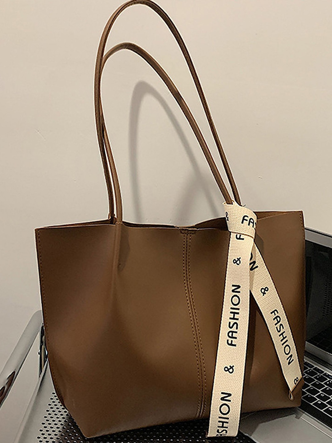 

LULU & SKY PU Bucket Hobo Bag with Applique, Brown
